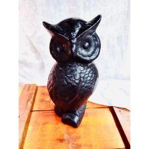 Ceramic owl figurine 10 inch black owl